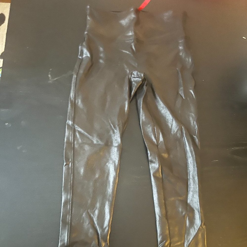Spanx Black Faux Leather Leggings, Size S